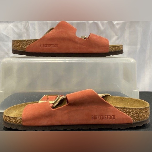 Split New Buck Suede Orange/ Tan  Slide Sandal size 39/8 (rare) - Picture 1 of 5